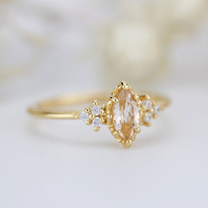 engagement ring marquise morganite diamond cluster ring - NOOI JEWELRY