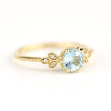 Load image into Gallery viewer, Sky blue topaz engagement ring vintage, marquise diamond setting on the side - NOOI JEWELRY