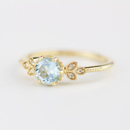 Sky blue topaz engagement ring vintage, marquise diamond setting on the side - NOOI JEWELRY