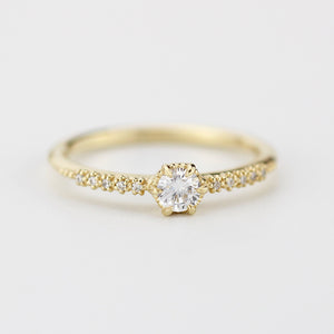 Round diamond engagement rings with side stones | prong setting diamond engagement ring - NOOI JEWELRY