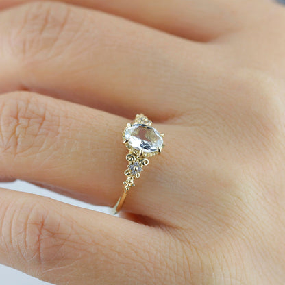 Oval engagement ring aquamarine, cluster ring aquamarine - NOOI JEWELRY
