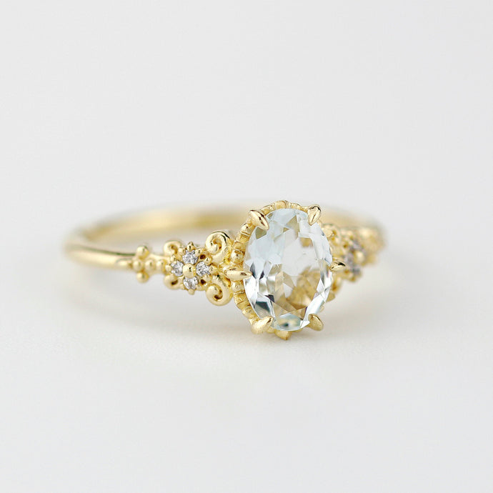 Oval engagement ring aquamarine, cluster ring aquamarine - NOOI JEWELRY
