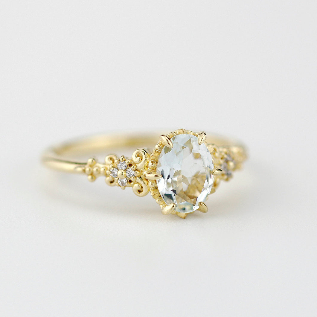Oval engagement ring aquamarine, cluster ring aquamarine - NOOI JEWELRY
