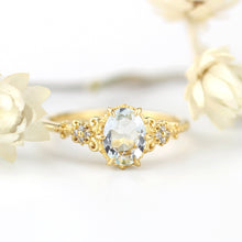 Load image into Gallery viewer, Oval engagement ring aquamarine, cluster ring aquamarine - NOOI JEWELRY