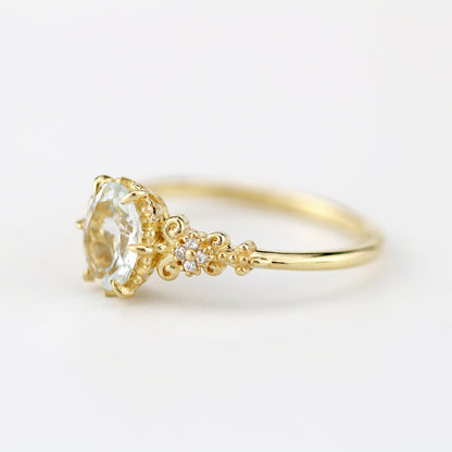 Oval engagement ring aquamarine, cluster ring aquamarine - NOOI JEWELRY