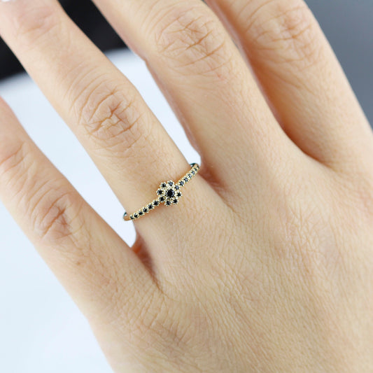 engagement ring Black diamond, simple engagement ring, cluster ring diamonds, delicate diamond ring, minimalist engagement ring - NOOI JEWELRY