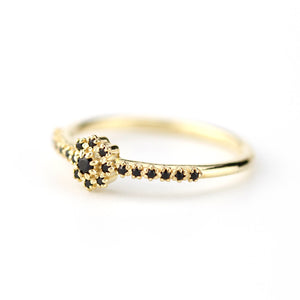 engagement ring Black diamond, simple engagement ring, cluster ring diamonds, delicate diamond ring, minimalist engagement ring - NOOI JEWELRY