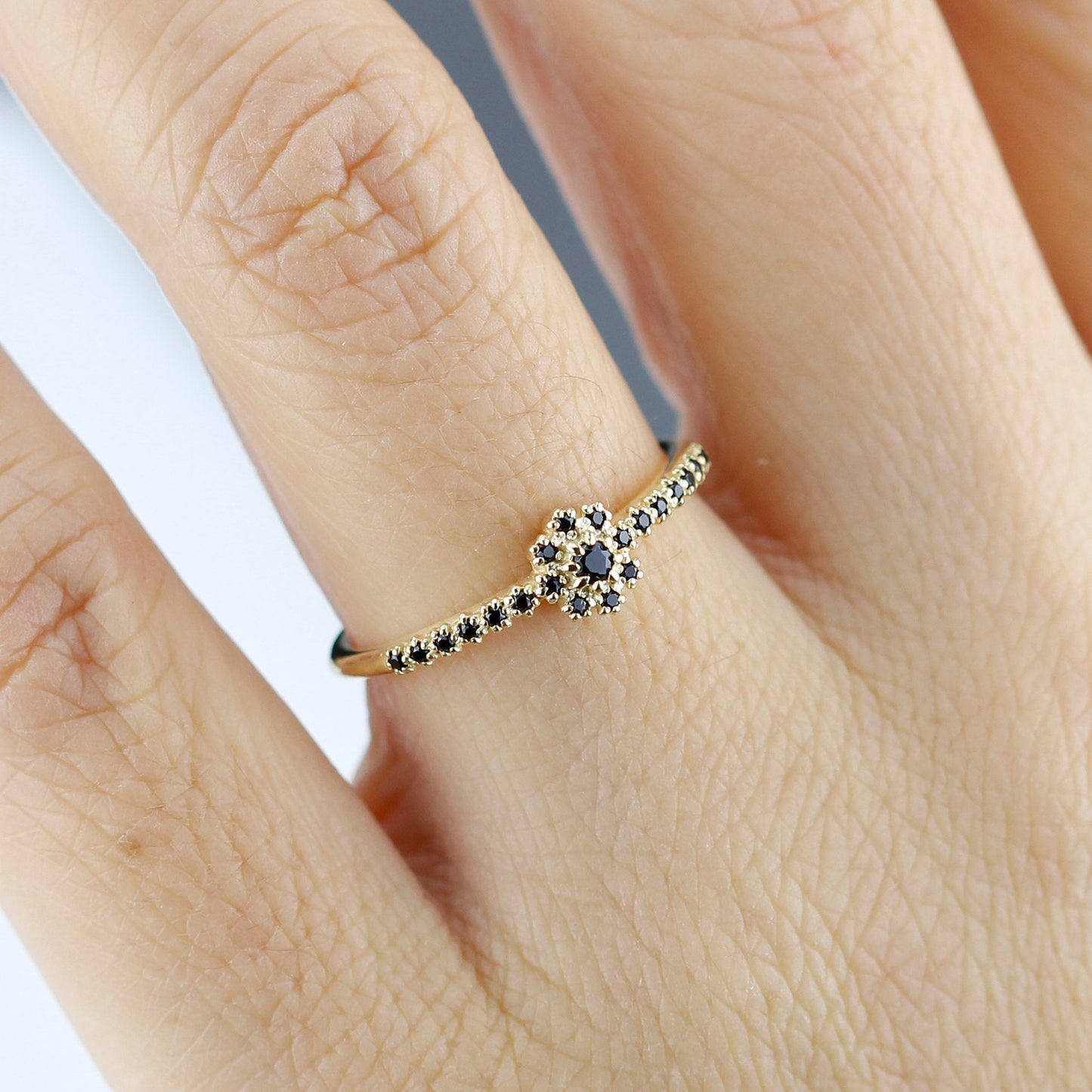 engagement ring Black diamond, simple engagement ring, cluster ring diamonds, delicate diamond ring, minimalist engagement ring - NOOI JEWELRY