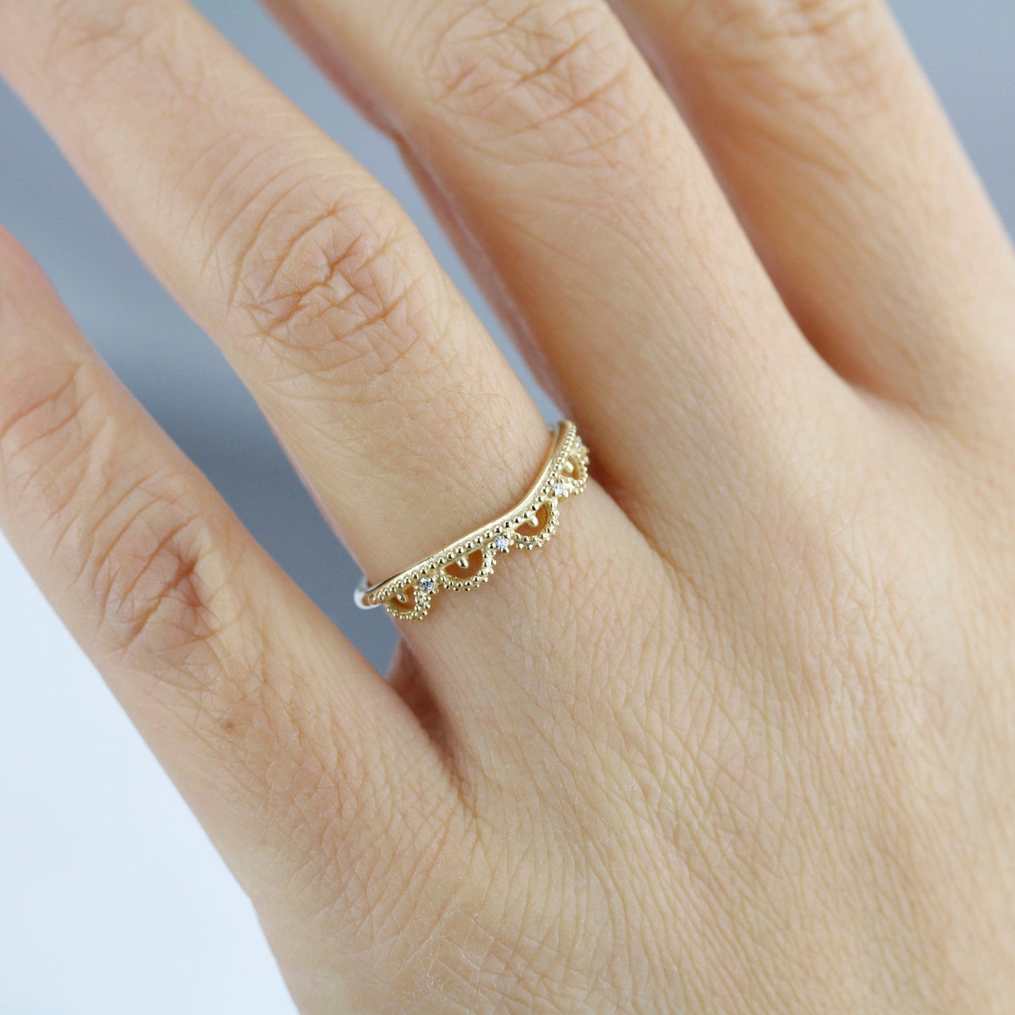 wedding ring, Filigree Wedding band, Engagement ring, diamond wedding band, antique wedding band, thin wedding band, milgrain wedding band - NOOI JEWELRY
