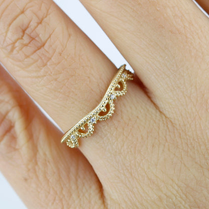 wedding ring, Filigree Wedding band, Engagement ring, diamond wedding band, antique wedding band, thin wedding band, milgrain wedding band - NOOI JEWELRY