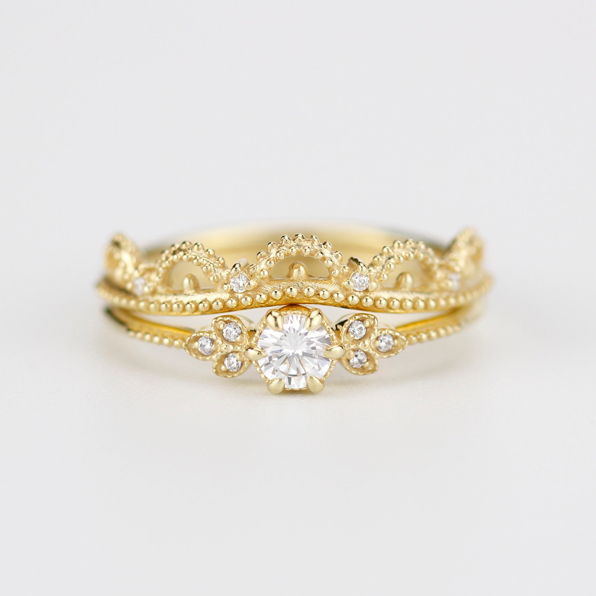 wedding ring set, bridal set, modern wedding set, cluster wedding ring, vintage wedding set, antique engagement ring - NOOI JEWELRY