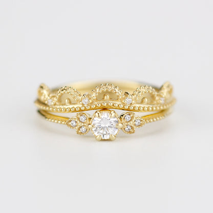 wedding ring set, bridal set, modern wedding set, cluster wedding ring, vintage wedding set, antique engagement ring - NOOI JEWELRY