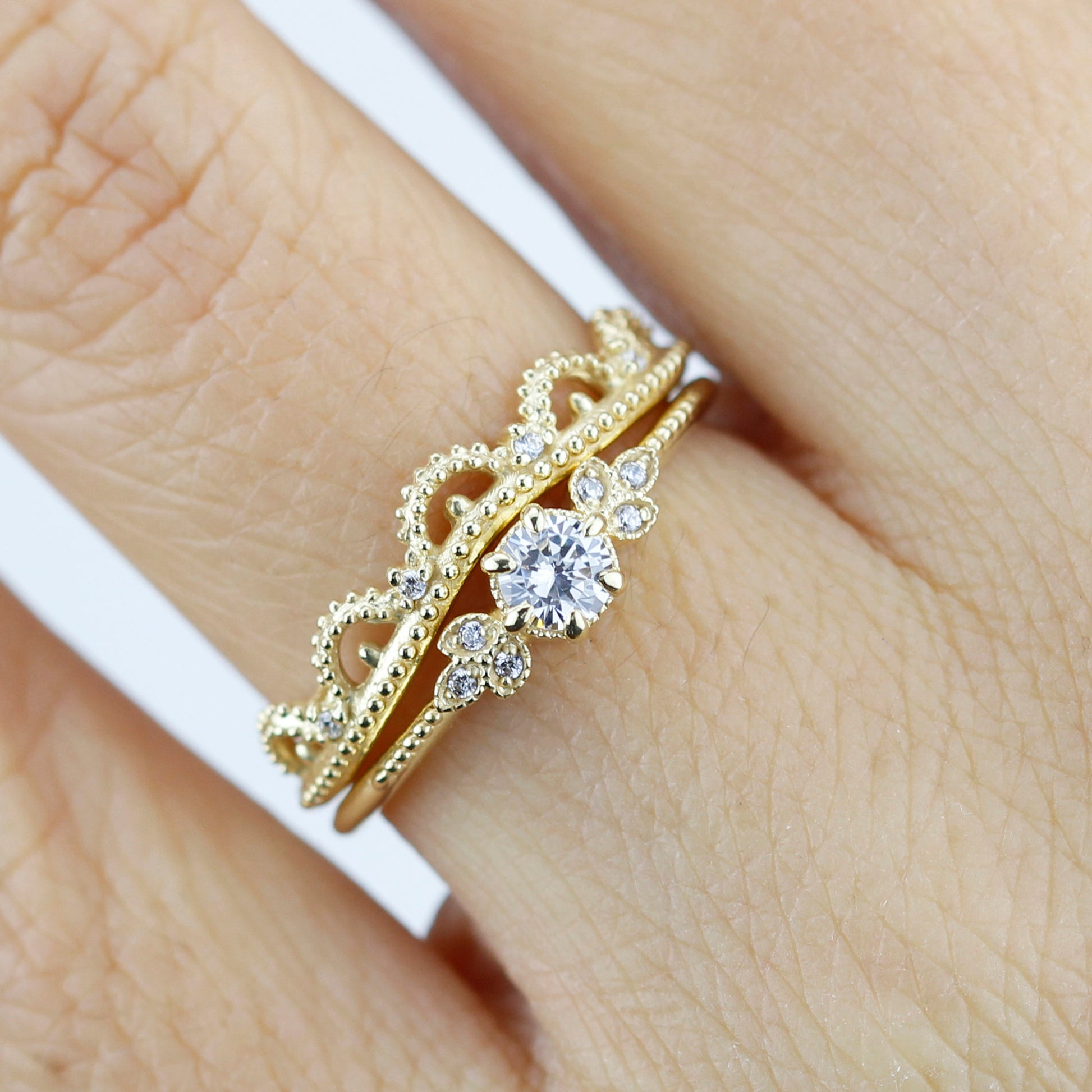 wedding ring set, bridal set, modern wedding set, cluster wedding ring, vintage wedding set, antique engagement ring - NOOI JEWELRY