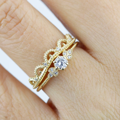 wedding ring set, bridal set, modern wedding set, cluster wedding ring, vintage wedding set, antique engagement ring - NOOI JEWELRY