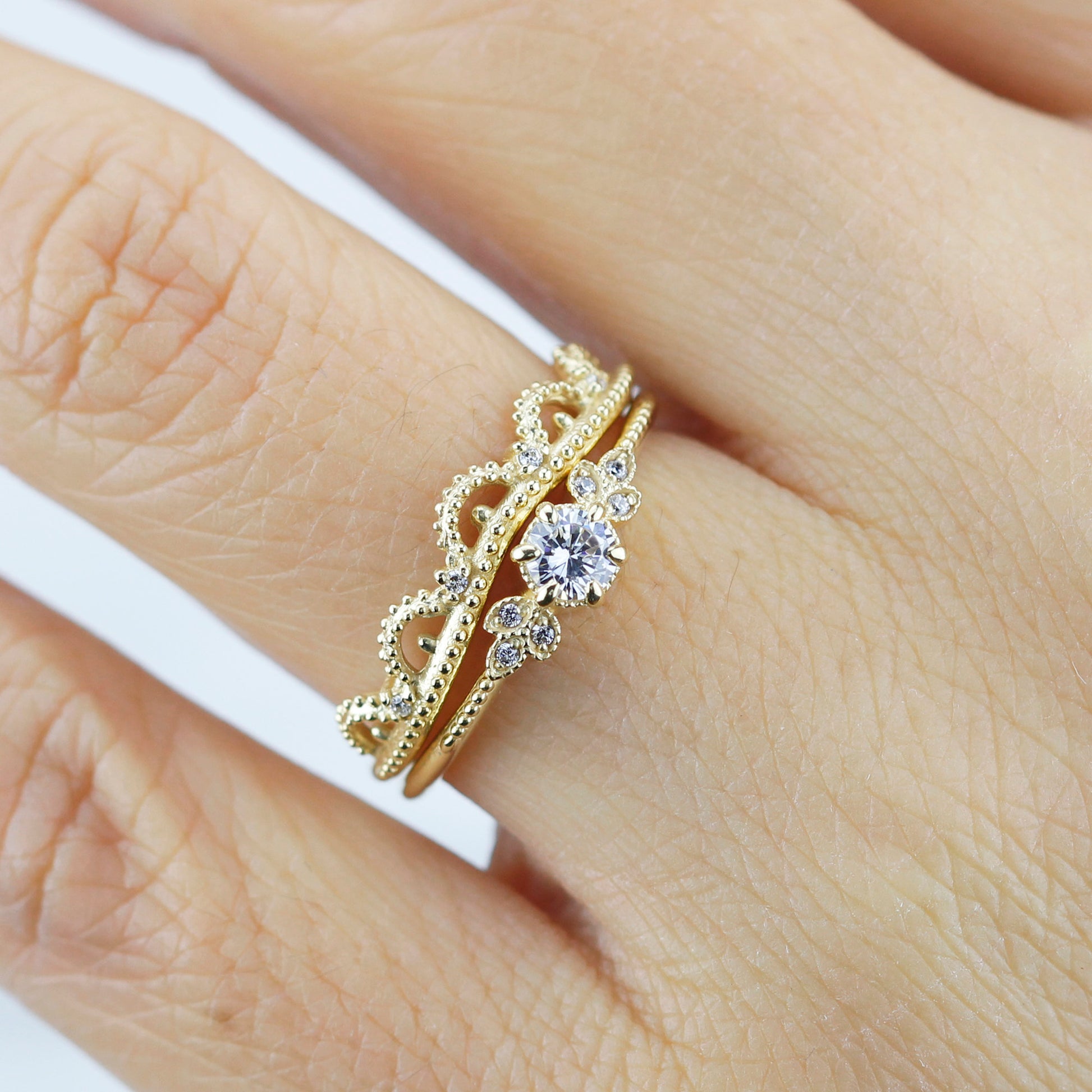 wedding ring set, bridal set, modern wedding set, cluster wedding ring, vintage wedding set, antique engagement ring - NOOI JEWELRY