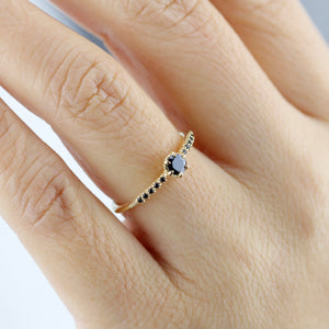 simple engagement ring, black diamond engagement ring, black diamond engagement ring gold, dainty ring, minimalist engagement ring - NOOI JEWELRY
