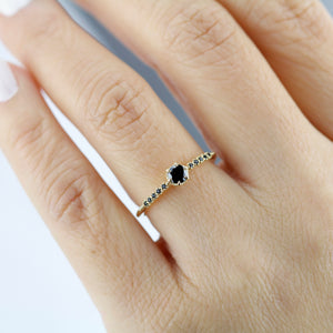 simple engagement ring, black diamond engagement ring, black diamond engagement ring gold, dainty ring, minimalist engagement ring - NOOI JEWELRY