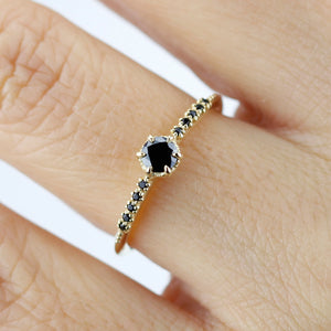 simple engagement ring, black diamond engagement ring, black diamond engagement ring gold, dainty ring, minimalist engagement ring - NOOI JEWELRY