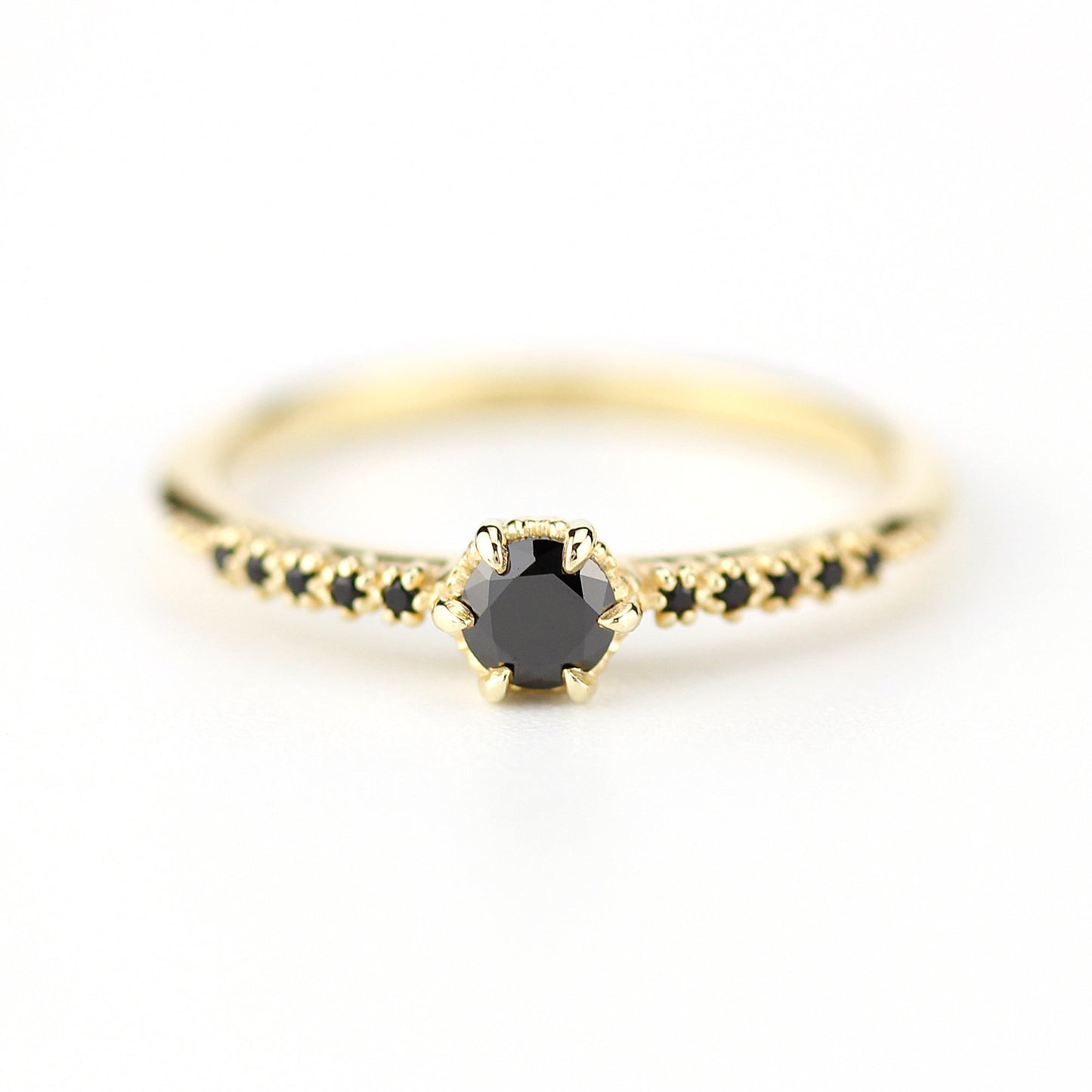 simple engagement ring, black diamond engagement ring, black diamond engagement ring gold, dainty ring, minimalist engagement ring - NOOI JEWELRY