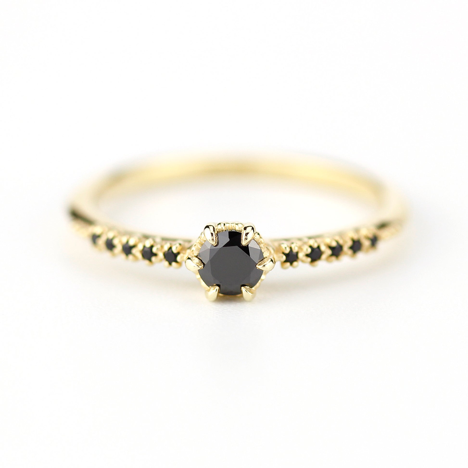 simple engagement ring, black diamond engagement ring, black diamond engagement ring gold, dainty ring, minimalist engagement ring - NOOI JEWELRY