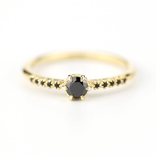simple engagement ring, black diamond engagement ring, black diamond engagement ring gold, dainty ring, minimalist engagement ring - NOOI JEWELRY