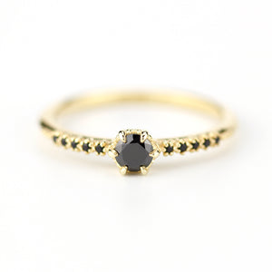 simple engagement ring, black diamond engagement ring, black diamond engagement ring gold, dainty ring, minimalist engagement ring - NOOI JEWELRY