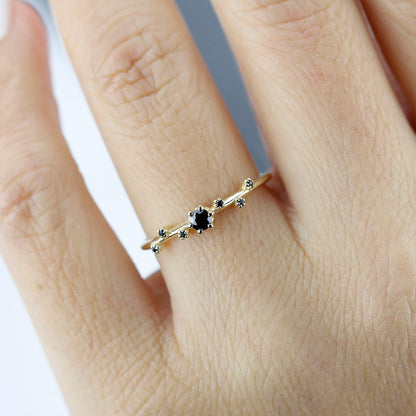 delicate engagement ring, engagement ring, simple diamond ring, black diamond ring, minimalist engagement ring, dainty diamond ring - NOOI JEWELRY