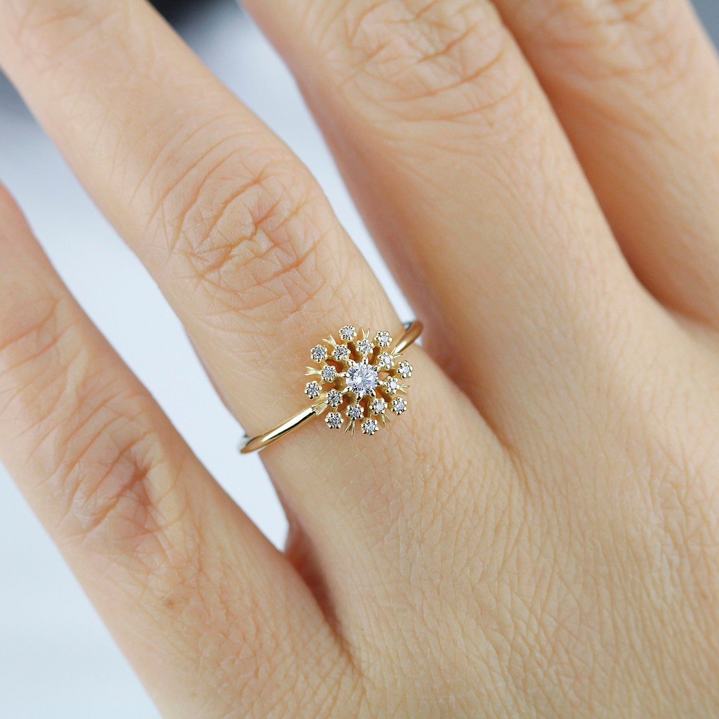 Floating diamonds engagement ring | halo engagement ring round vintage - NOOI JEWELRY