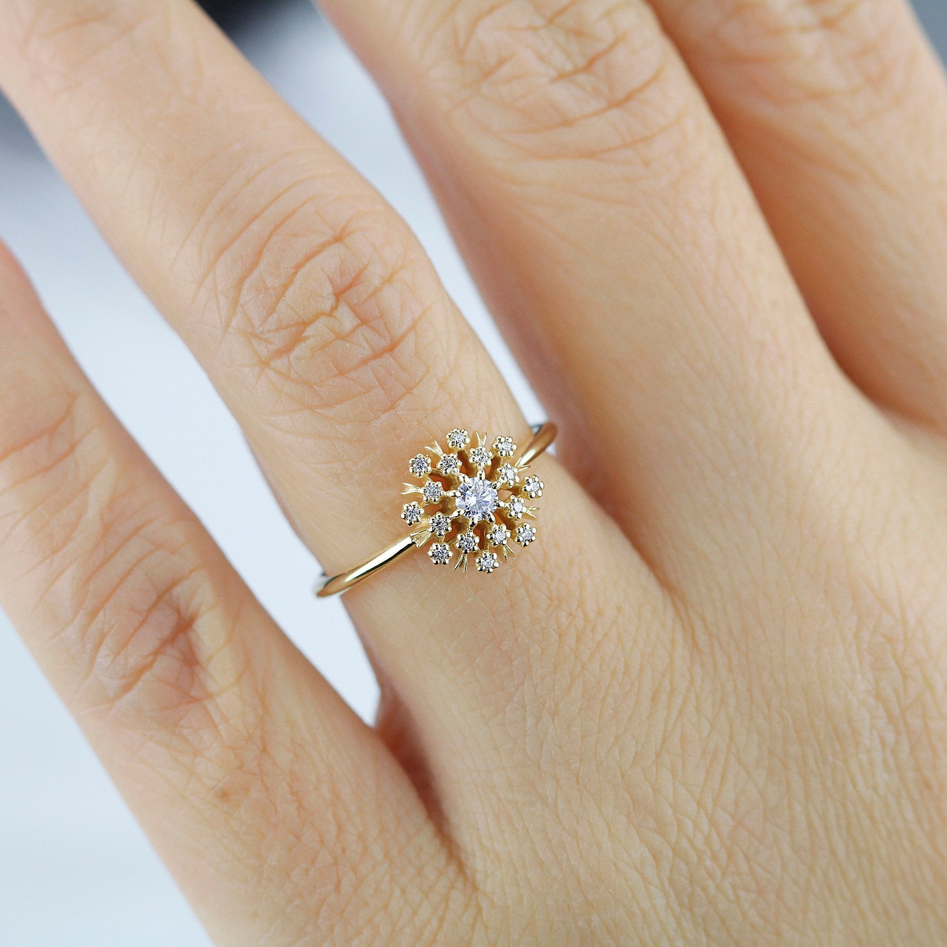 Floating diamonds engagement ring | halo engagement ring round vintage - NOOI JEWELRY