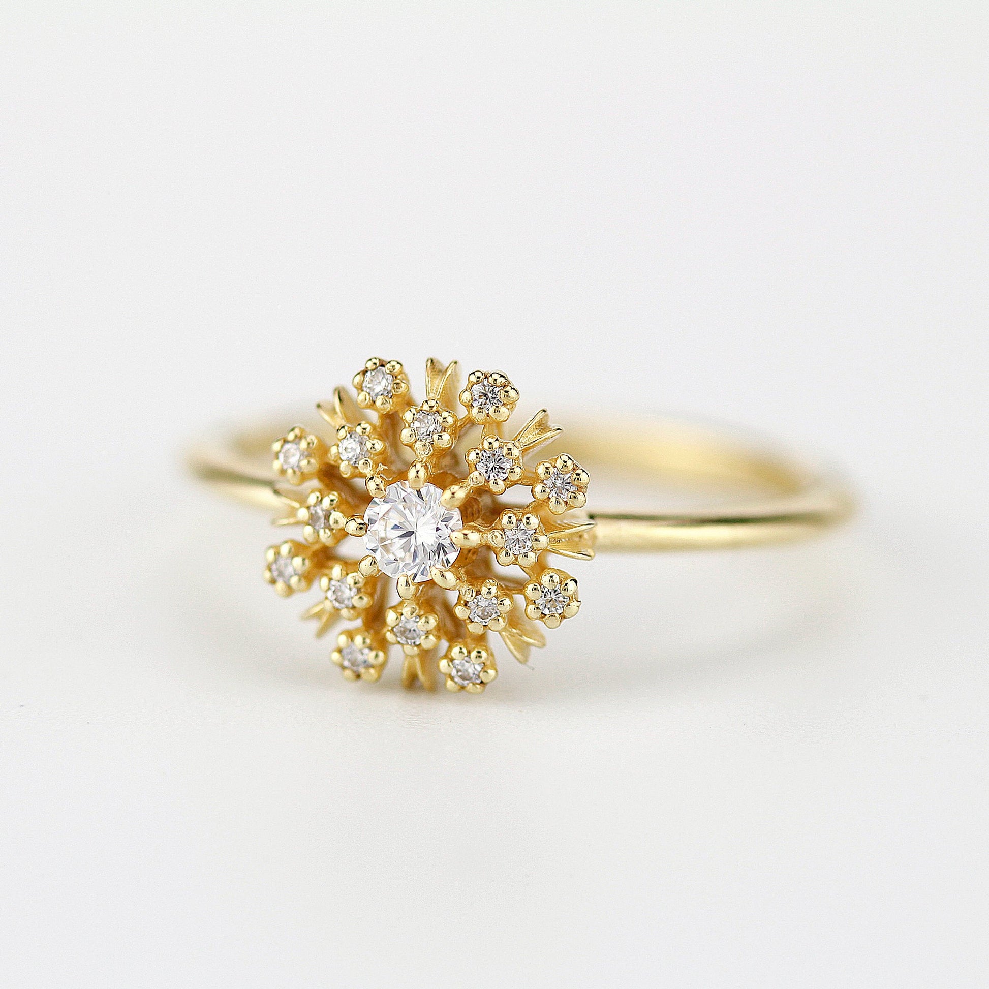 Floating diamonds engagement ring | halo engagement ring round vintage - NOOI JEWELRY