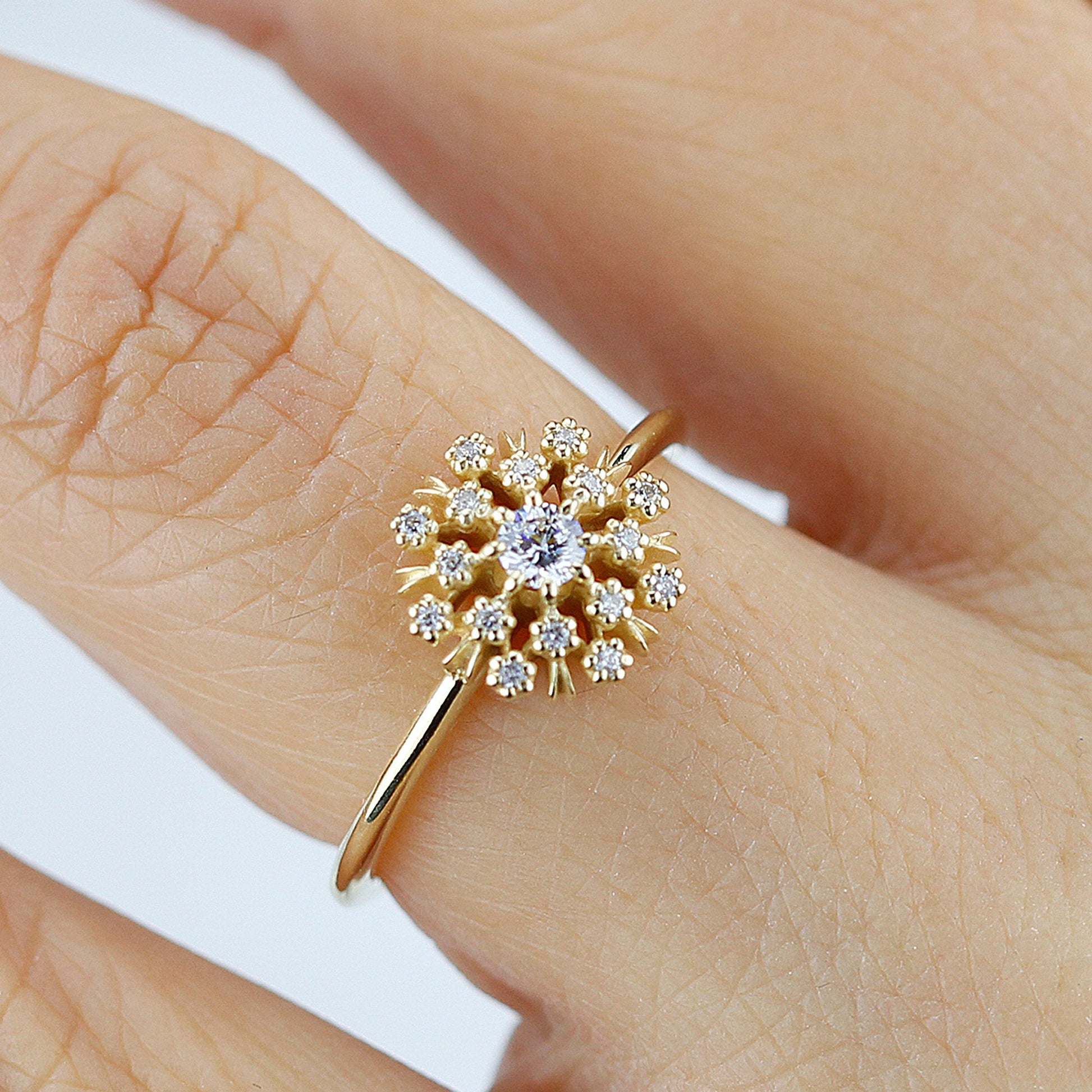 Floating diamonds engagement ring | halo engagement ring round vintage - NOOI JEWELRY