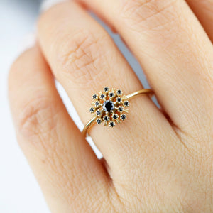 engagement ring black diamonds | halo engagement ring R296BD - NOOI JEWELRY
