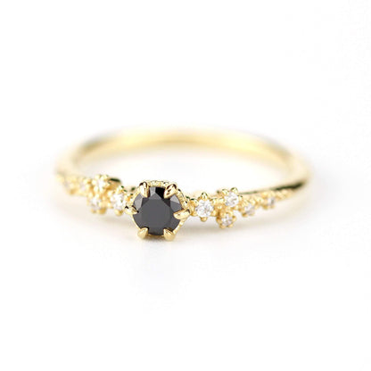 Black and white diamonds engagement ring, black diamond engagement ring, simple and minimalist engagement rings, vintage style ring - NOOI JEWELRY