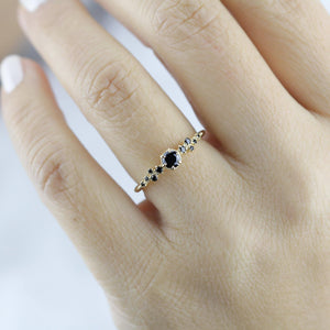 black diamond engagement ring, simple and minimalist engagement rings, vintage style engagement ring - NOOI JEWELRY
