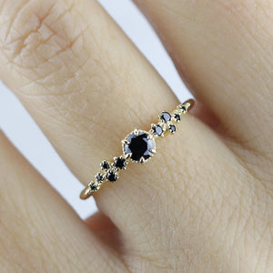 black diamond engagement ring, simple and minimalist engagement rings, vintage style engagement ring - NOOI JEWELRY