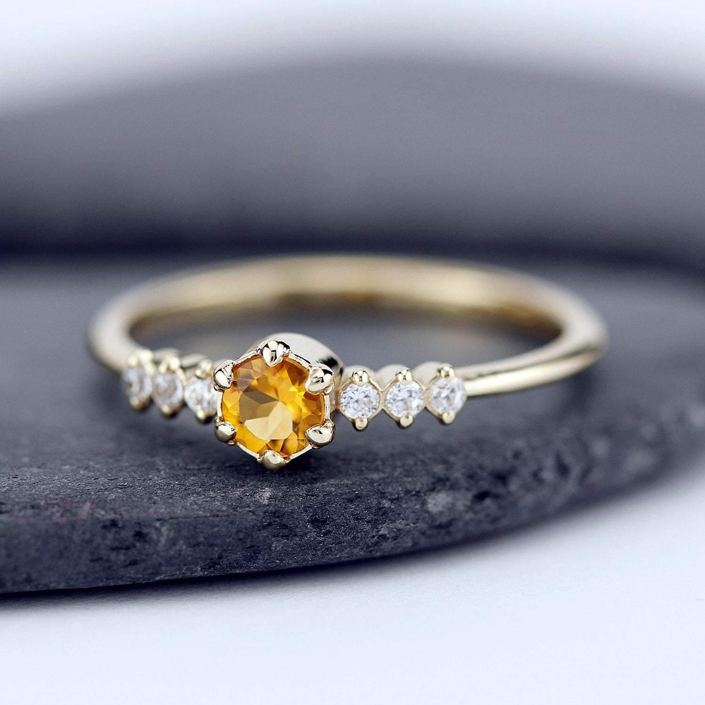 Citrine and diamond ring, November Birthstone engagement ring - NOOI JEWELRY