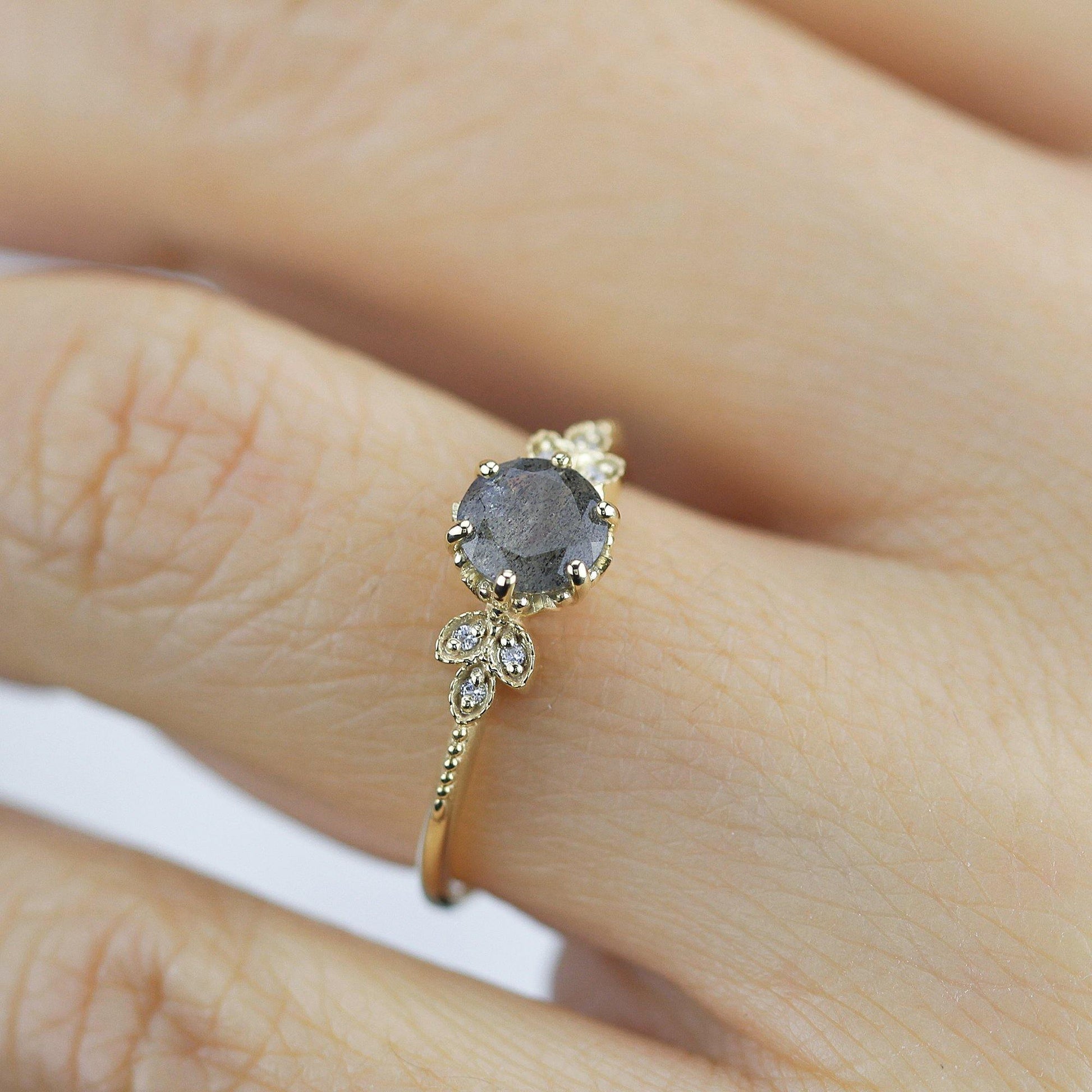 engagement ring unique and simple engagement ring, Labradorite engagement ring, delicate engagement ring, classic rings - NOOI JEWELRY