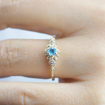 vintage style engagement rings art deco,  apatite and diamond engagement ring - NOOI JEWELRY
