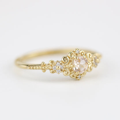 Morganite and diamonds engagement ring vintage style, Art deco engagement ring - NOOI JEWELRY