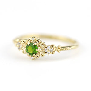 Art deco engagement ring natural chrome diopside and diamonds - NOOI JEWELRY