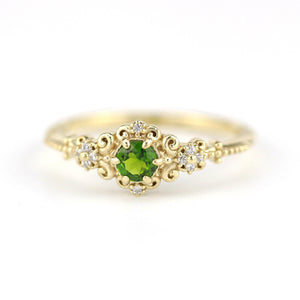 Art deco engagement ring natural chrome diopside and diamonds - NOOI JEWELRY