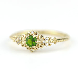 Art deco engagement ring natural chrome diopside and diamonds - NOOI JEWELRY