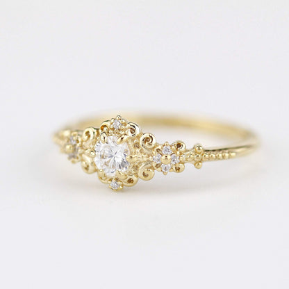 art deco engagement ring vintage diamonds | cluster engagement ring round art deco - NOOI JEWELRY