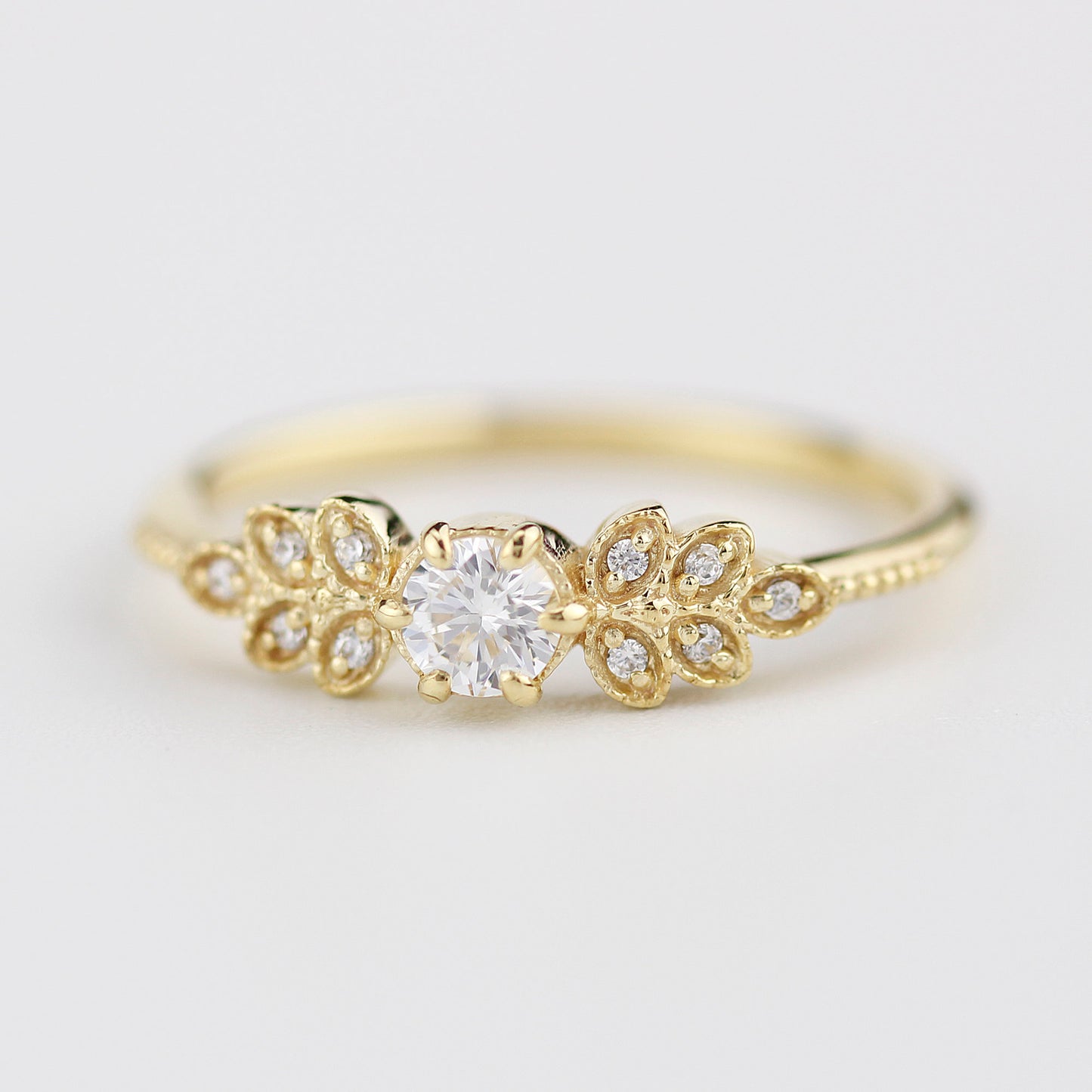 Marquise engagement ring vintage art deco diamond | round diamond with marquise side stones - NOOI JEWELRY