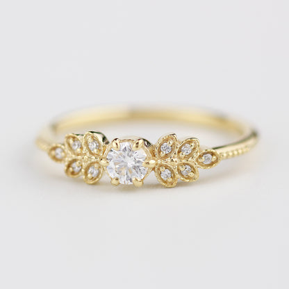 Marquise engagement ring vintage art deco diamond | round diamond with marquise side stones - NOOI JEWELRY