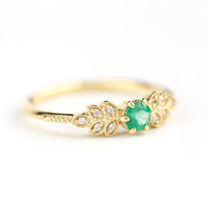 emerald and diamond engagement ring, marquise setting engagement ring - NOOI JEWELRY