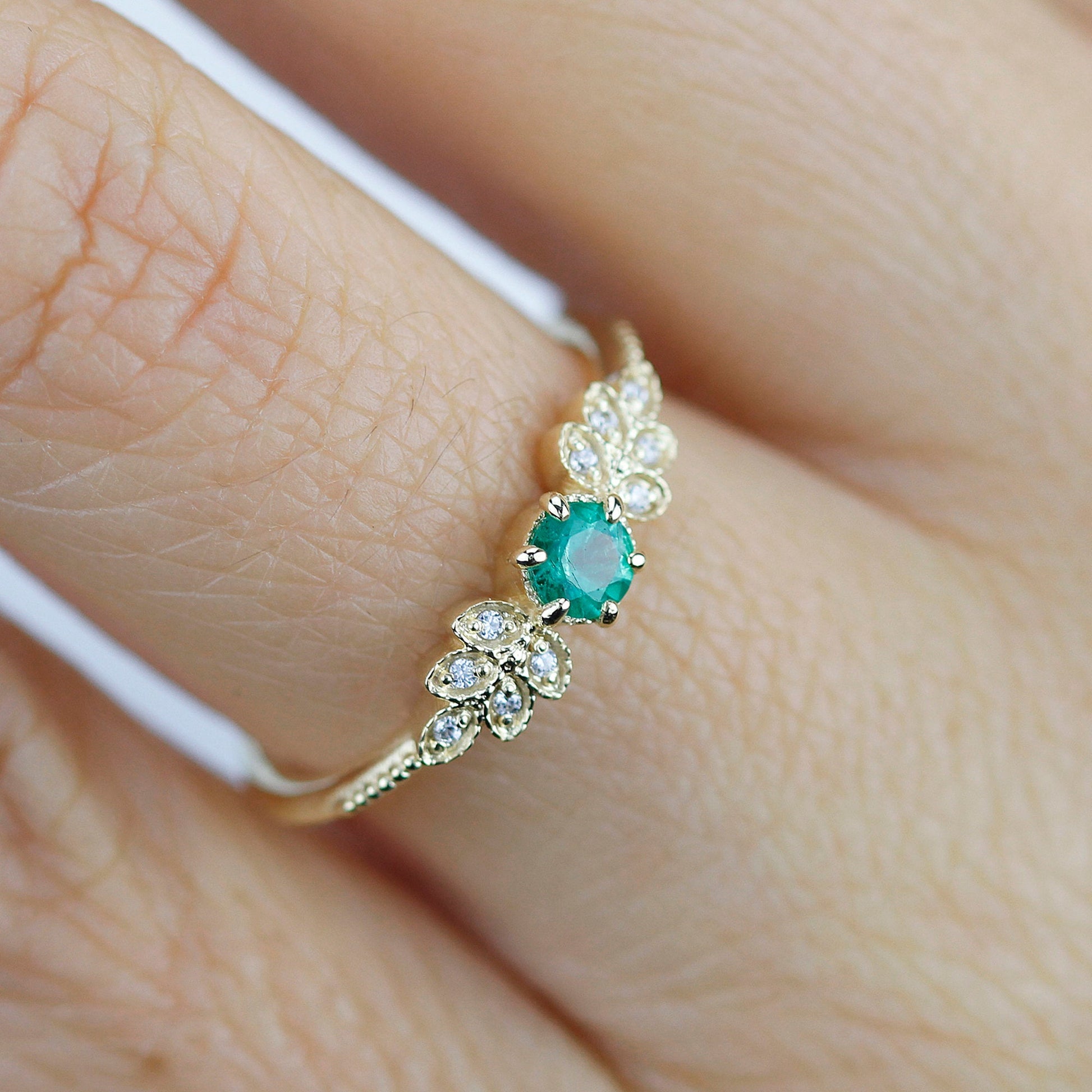 emerald and diamond engagement ring, marquise setting engagement ring - NOOI JEWELRY