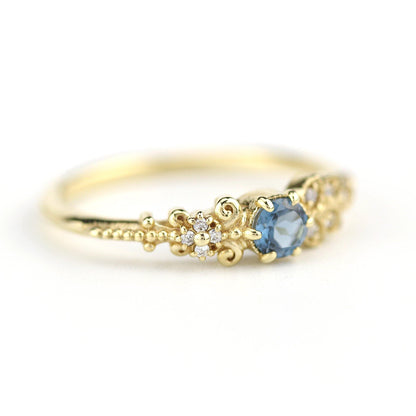 Art deco engagement ring | London blue topaz and diamond cluster ring - NOOI JEWELRY