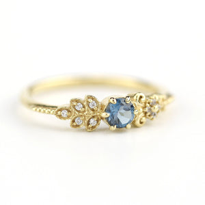 Art deco engagement ring | London blue topaz and diamond cluster ring - NOOI JEWELRY