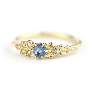Art deco engagement ring | London blue topaz and diamond cluster ring - NOOI JEWELRY